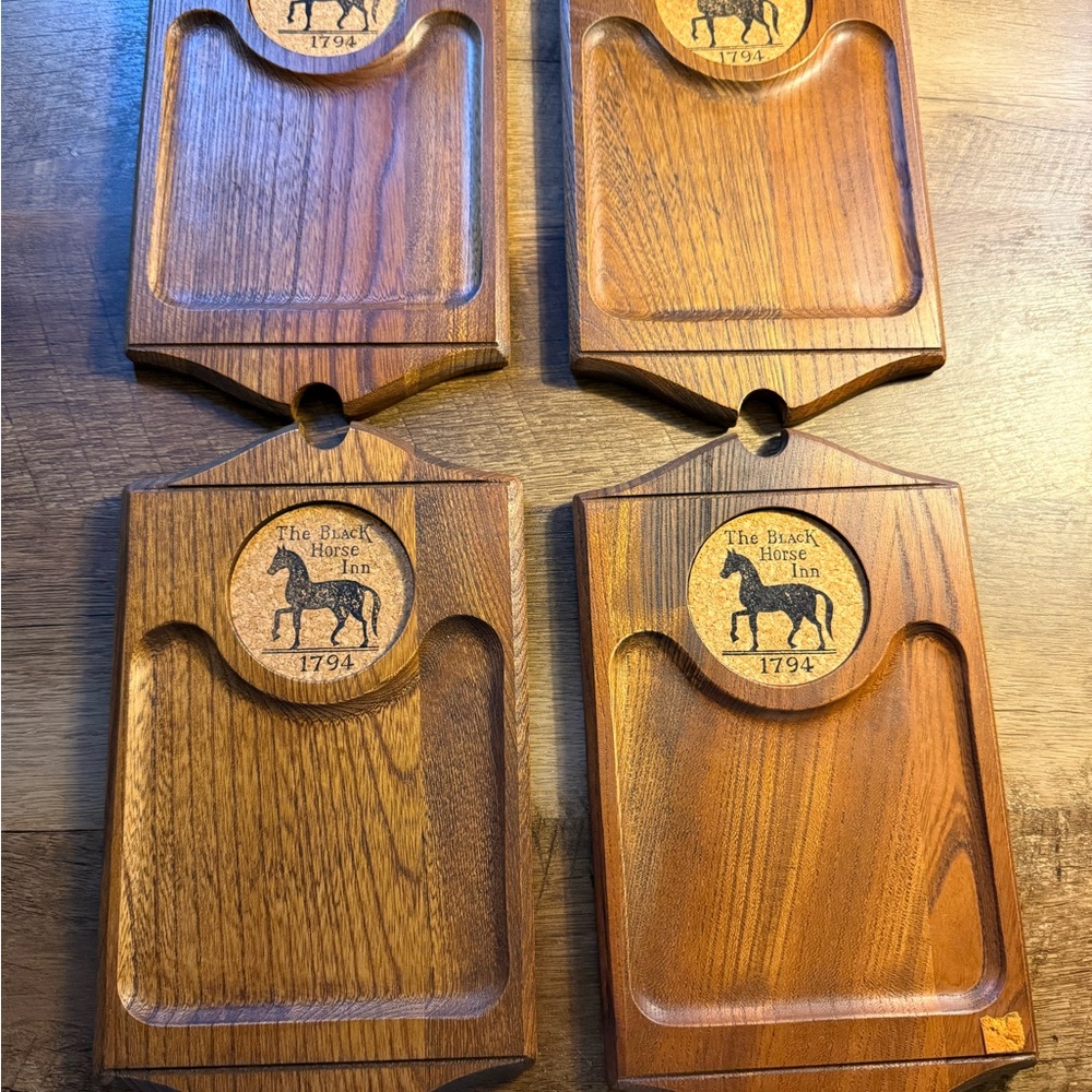 4 Serv Sere Wood Hand Carved Hardwood Snack Coaster Tray Set The Black Horse Inn